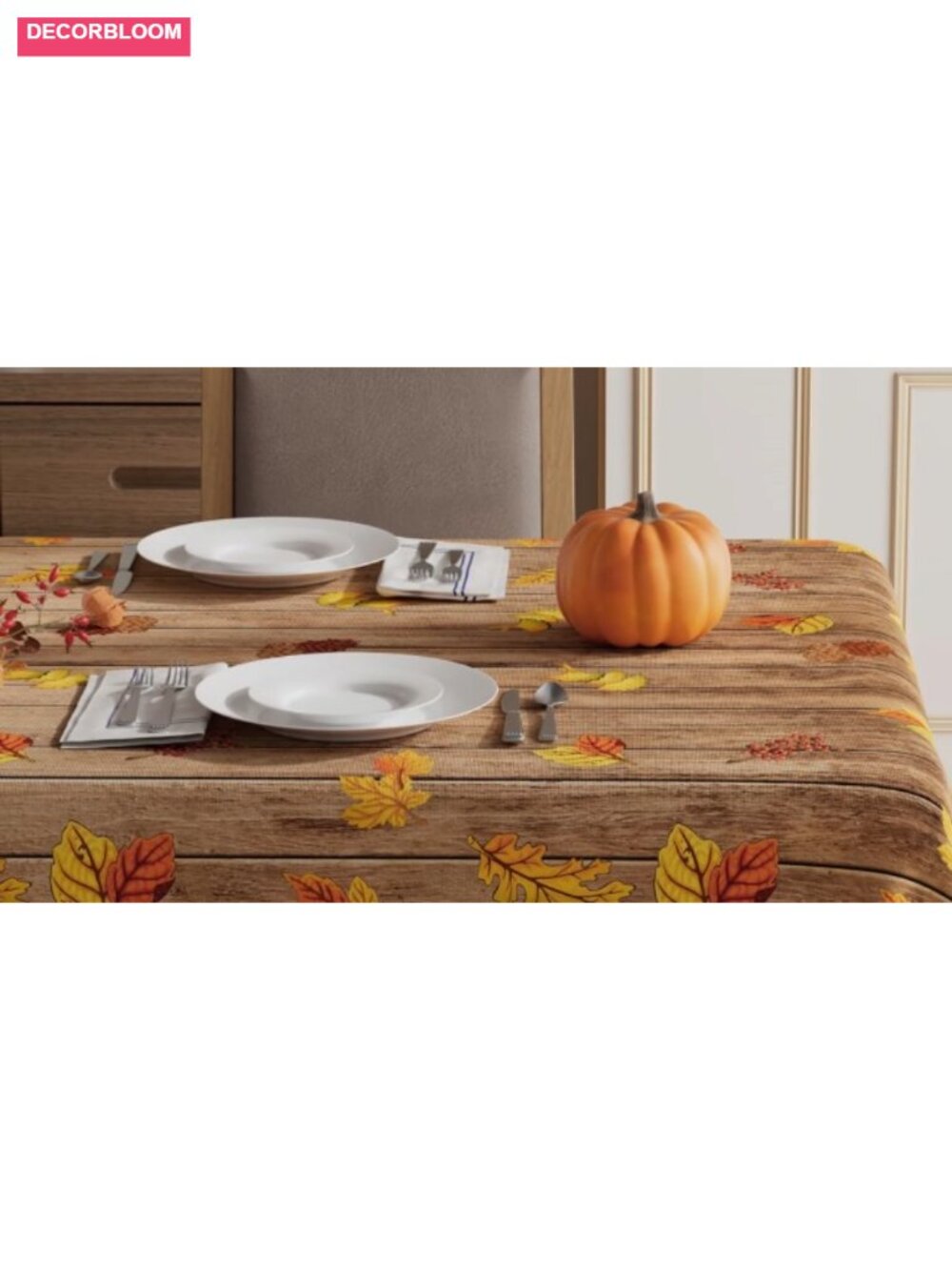 Fall Squirrel Pumpkin Rectangular Tablecloth 60x84 Inch Polyester - Picture 5 of 5